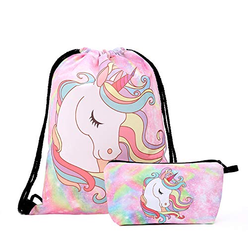 Einhorn Geschenke für Mädchen ， Einhorn Kordelzug Rucksack/Make-up Tasche von Worldly