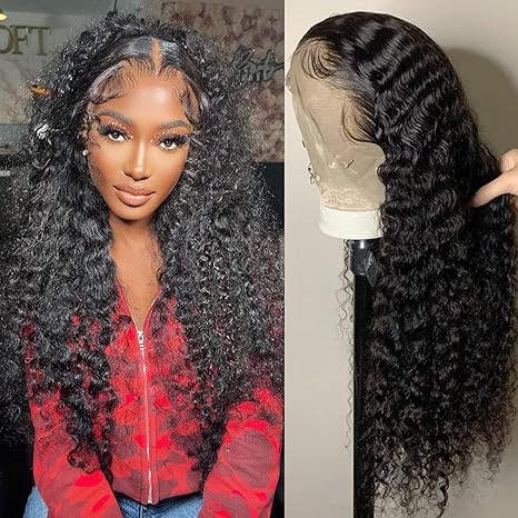 Deep Wave Lace Front Wigs 150% Dichte HD Transparent Spitzen Front Perücke Echthaar für Frauen 60.96 cm 13x4 Locken Front Perücke 24 inch(24 inch) von Worldnewhair