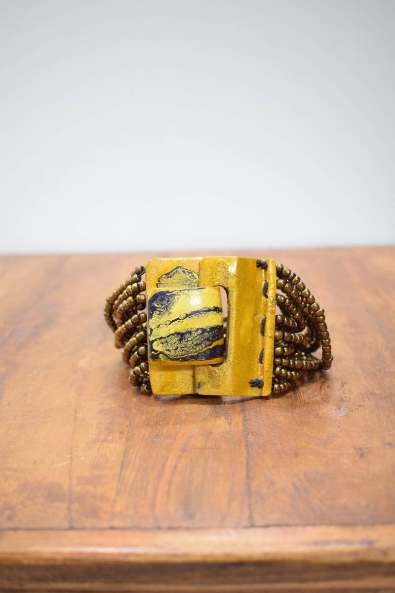 Armband Perlen Bronze Handbemalt Schnalle Verschluss von WorldofBacara