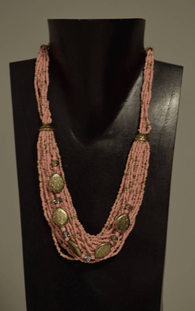 Halskette Indien Multi Strang Rosa Glas Gold Perlen Schmuck Handmade Rocailles Goldperlen Spacer Einstellbar Halskette Indien Multi Strang Rosa Glas Gold Perlen Schmuck Handmade Rocailles Goldperlen Spacer Einstellbar von WorldofBacara