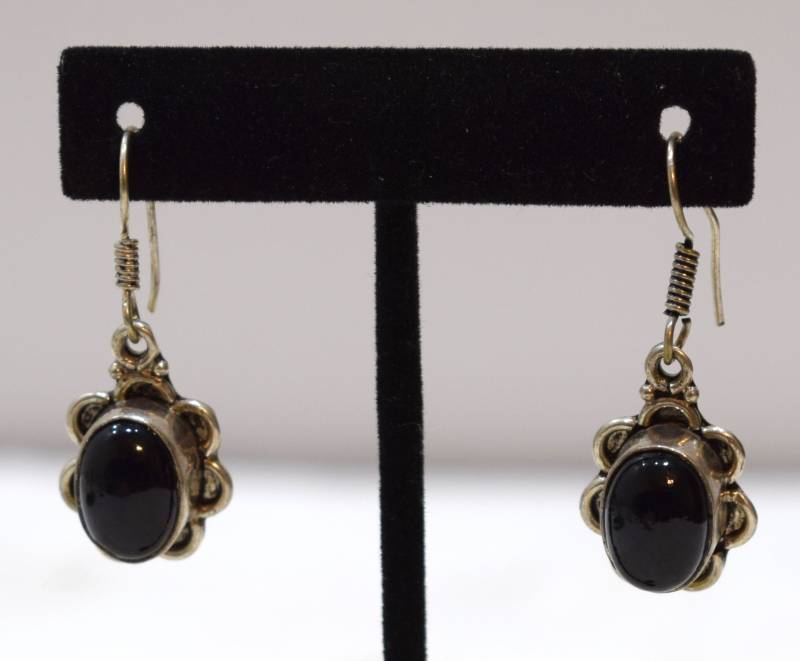 Ohrringe Sterling Silber Blumen-Schwarzer Onyx-Stein 42 Mm Ohrringe Sterling Silber Blumen-Schwarzer Onyx-Stein 42 Mm von WorldofBacara