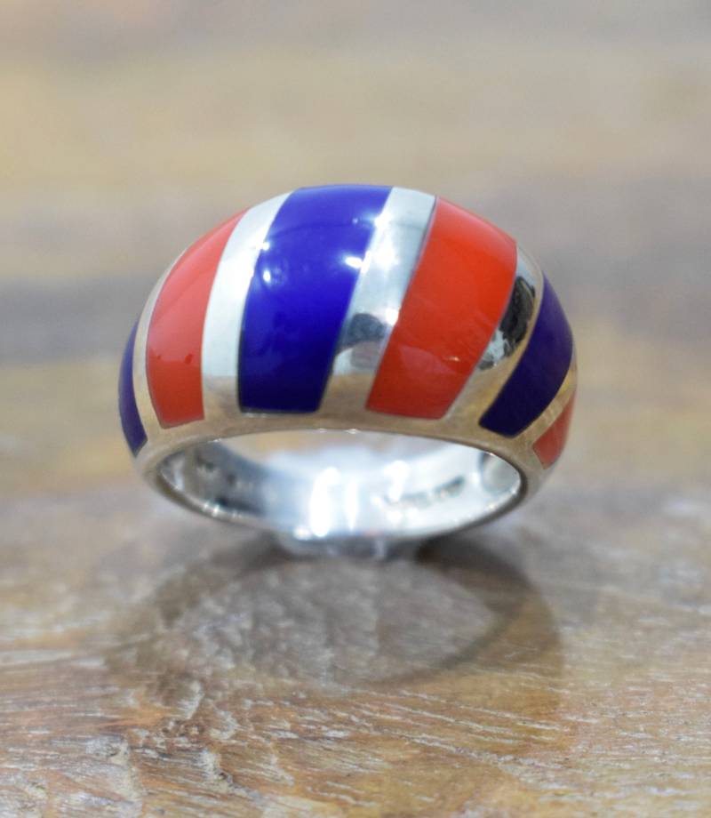Ring Aus Sterling Silber Blau Rot Gestreift Ring Aus Sterling Silber Blau Rot Gestreift von WorldofBacara