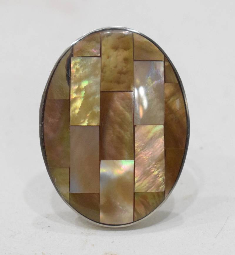 Ring Eingelegt Perlmutt Silber Einstellbar Indonesien von WorldofBacara