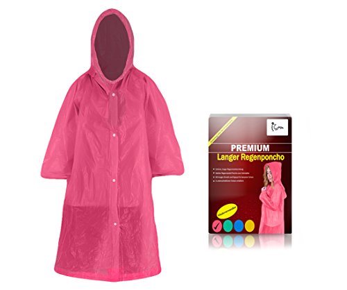 Worldsteps Regenponcho lang mit Kapuze für Erwachsene (1,60m bis 2,00m) - Stabiler Langarm Regenponcho wiederverwendbar (pink) von Worldsteps