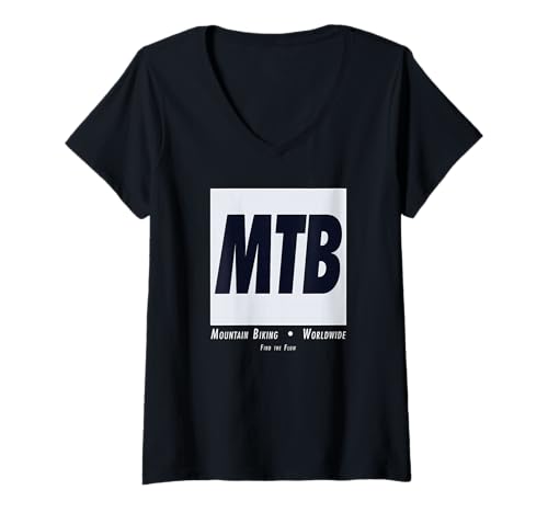 Damen MTB Mountainbiking Funny Biker Downhill Trail Art T-Shirt mit V-Ausschnitt von Worldwide Mountain Biking