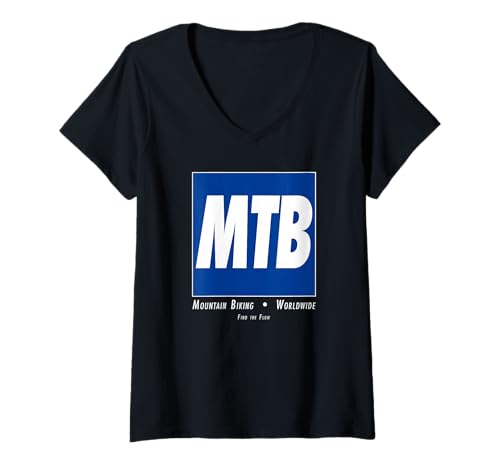 Damen MTB Mountainbiking Retro Minimalistische Vintage Bike Art T-Shirt mit V-Ausschnitt Damen MTB Mountainbiking Retro Minimalistische Vintage Bike Art T-Shirt mit V-Ausschnitt von Worldwide Mountain Biking