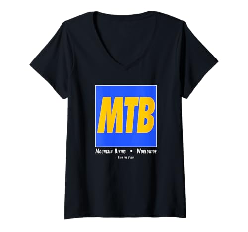 Damen MTB Mountainbiking Retro Minimalistische Vintage Bike Art T-Shirt mit V-Ausschnitt Damen MTB Mountainbiking Retro Minimalistische Vintage Bike Art T-Shirt mit V-Ausschnitt von Worldwide Mountain Biking