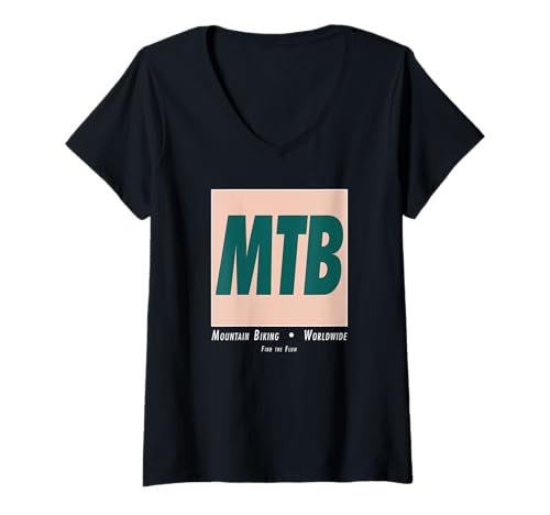 Damen MTB Mountainbiking Retro Minimalistische Vintage Bike Art T-Shirt mit V-Ausschnitt Damen MTB Mountainbiking Retro Minimalistische Vintage Bike Art T-Shirt mit V-Ausschnitt von Worldwide Mountain Biking