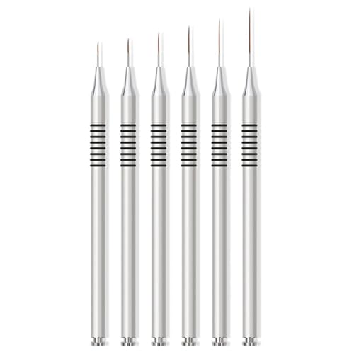 Worparsen 6 Teile/Set Nail Art Liner Pinsel Set Nylon Fine Drawing Dotting Gel Polish Pinsel Malerei Kunst Design Stift Set zum Ziehen von Linien Silber von Worparsen