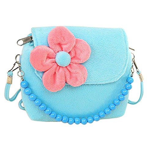 Worsendy Kinder Mädchen Mini Handtasche, Kuriertasche Mode Plüsch Bestickt Mädchen Backpack Verstellbar Schultergurt Taschen Kinder Geschenk Blau von Worsendy