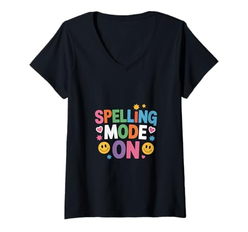 Damen Spelling Mode On Wettbewerbszeitspaß - T-Shirt mit V-Ausschnitt von Wort Nerd Rechtschreibwettbewerb