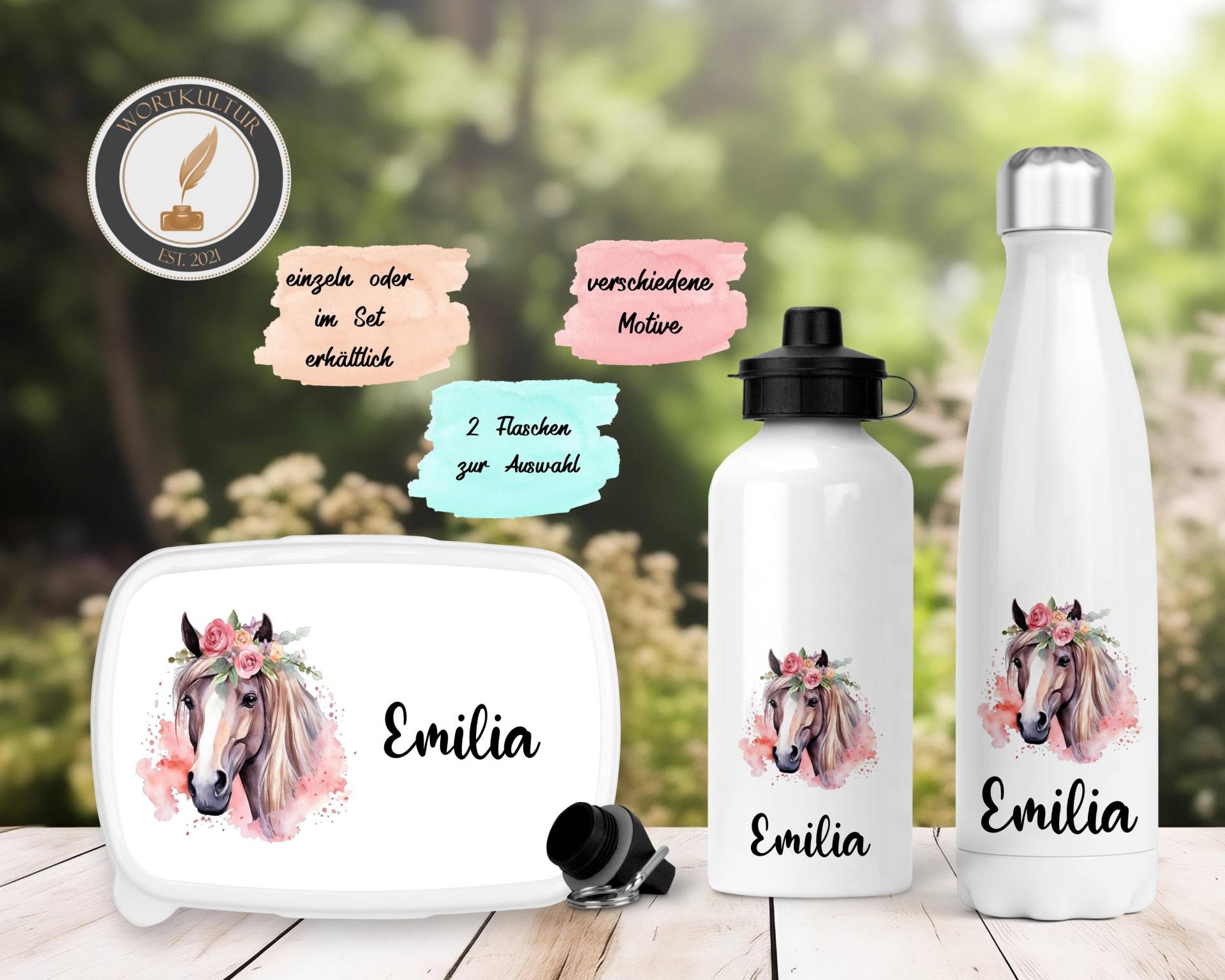 Personalisierte Lunchbox | Brotdose Thermosflasche Aluflasche 500 Ml Frühstück Pferde Verschiedene Motive Einzeln Oder Im Set Personalisierte Lunchbox | Brotdose Thermosflasche Aluflasche 500 Ml Frühstück Pferde Verschiedene Motive Einzeln Oder Im Set von Wortkultur