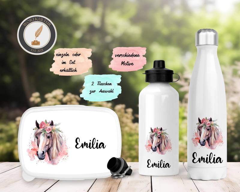 Personalisierte Lunchbox | Brotdose Thermosflasche Aluflasche 500 Ml Frühstück Pferde Verschiedene Motive Einzeln Oder Im Set Personalisierte Lunchbox | Brotdose Thermosflasche Aluflasche 500 Ml Frühstück Pferde Verschiedene Motive Einzeln Oder Im Set von Wortkultur