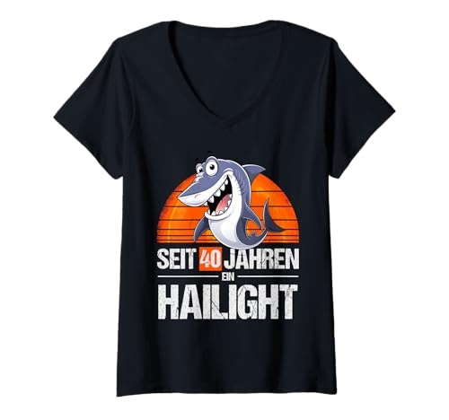 Damen Seit 40 Jahren EIN Hailight Lustiges Hai Geburtstags T-Shirt mit V-Ausschnitt Damen Seit 40 Jahren EIN Hailight Lustiges Hai Geburtstags T-Shirt mit V-Ausschnitt von Wortspiel Lustiger Hai Hailight Geburtstagshirt