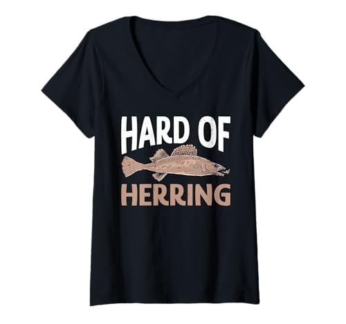 Damen Hard of Herring Fischerei -Wortspiel -Angler -Hobby - T-Shirt mit V-Ausschnitt Damen Hard of Herring Fischerei -Wortspiel -Angler -Hobby - T-Shirt mit V-Ausschnitt von Wortspiel angeln hören Humor