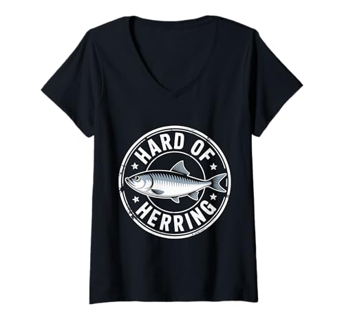 Damen Hard of Herring Fischerei -Wortspiel -Angler -Hobby |- T-Shirt mit V-Ausschnitt Damen Hard of Herring Fischerei -Wortspiel -Angler -Hobby |- T-Shirt mit V-Ausschnitt von Wortspiel angeln hören Humor
