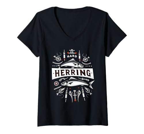 Damen Hard of Herring Fischerei -Wortspiel -Angler -Hobby ||- T-Shirt mit V-Ausschnitt Damen Hard of Herring Fischerei -Wortspiel -Angler -Hobby ||- T-Shirt mit V-Ausschnitt von Wortspiel angeln hören Humor
