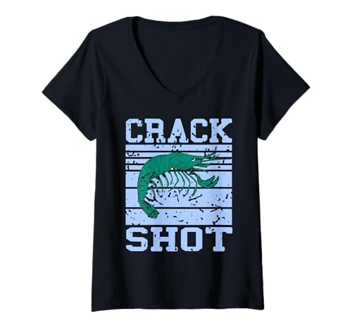 Damen Crack Shot Lustiger Garnelen-Wortwitz Für Meeresliebhaber T-Shirt mit V-Ausschnitt von Wortspiele Für Fischfans Und Anglerfreunde