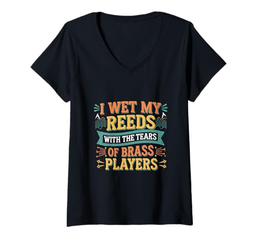 Damen I Wet My Reeds with The Tears of Brass Players - T-Shirt mit V-Ausschnitt Damen I Wet My Reeds with The Tears of Brass Players - T-Shirt mit V-Ausschnitt von Wortspiele mit Blaskapellenmitgliedern