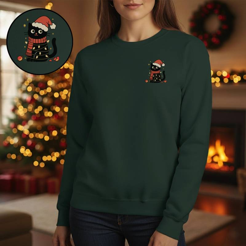Weihnachtspullover Katze in Lichterkette Unisex - Lustiges Weihnachtskatzen Design Für Katzenfans I Weihnachtsgeschenk von WortundFarbe