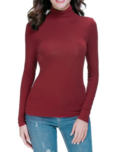 Damen Langarm/Kurzarm/Ärmellos Falscher Rollkragen Rundhals Stretch T-Shirt Top von Wosalba