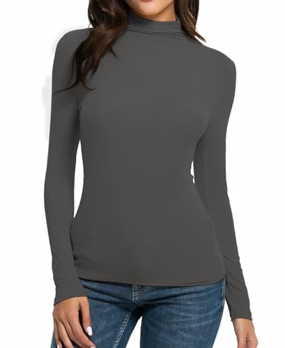 Damen Langarm/Kurzarm/Ärmellos Falscher Rollkragen Rundhals Stretch T-Shirt Top von Wosalba