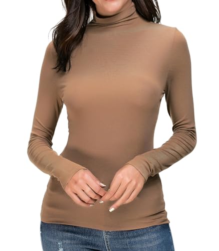 Damen Langarm/Kurzarm/Ärmellos Falscher Rollkragen Rundhals Stretch T-Shirt Top von Wosalba