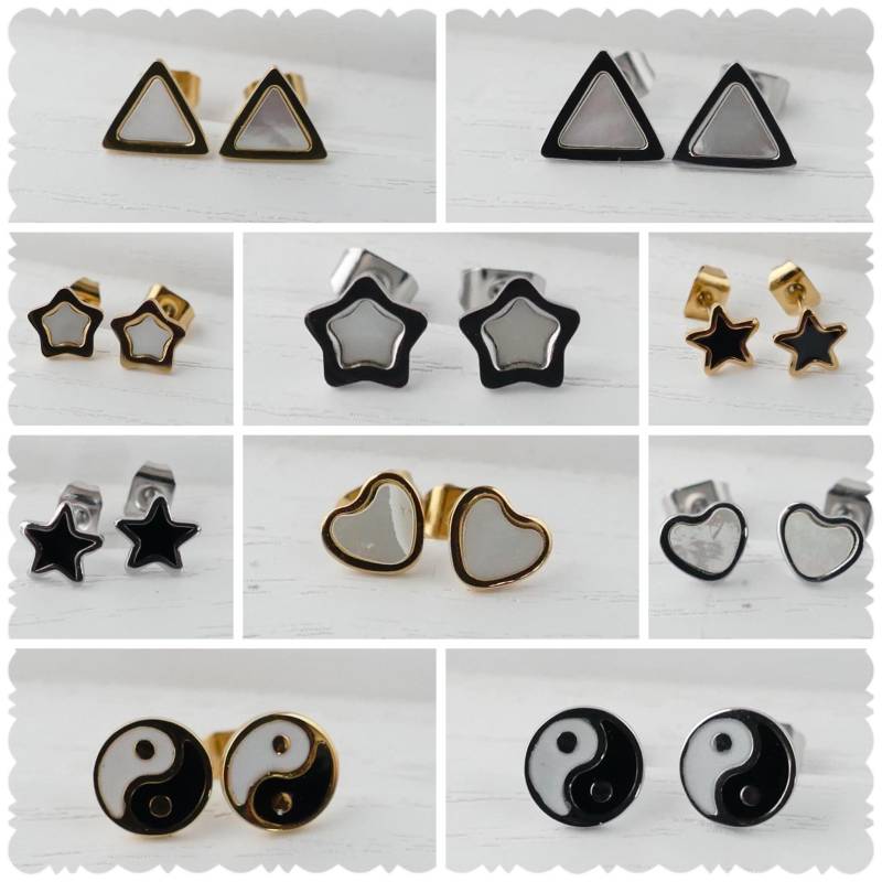 1 Paar Mini-Ohrstecker Edelstahl Mit Perlmutt Oder Enamel von WoschisRegenbogen