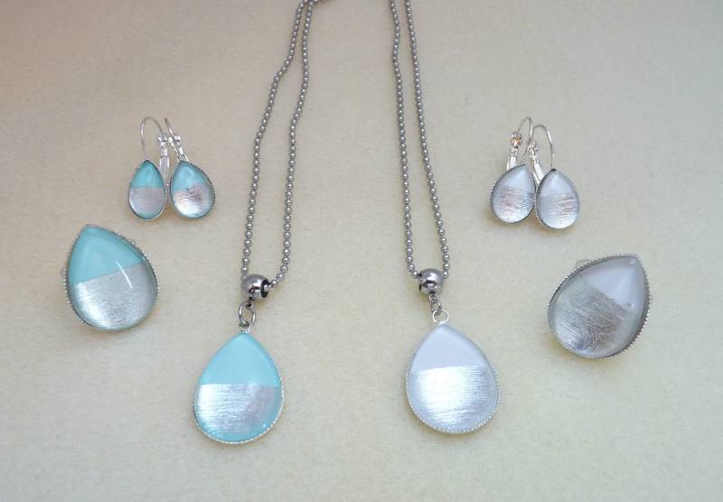 Schmuckset in Silber-Türkis Oder Silber-Weiß von WoschisRegenbogen