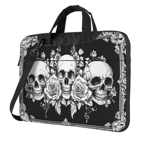 Ästhetische Laptoptasche mit Gothic-Rosen und Totenköpfen, 39,6 cm (15,6 Zoll), gepolsterte Hülle für Damen und Herren von Woshuwo