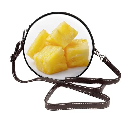 Ananas Fruit Chunk Damen Runde Umhängetasche Leder Sling Bag Geldbörse von Woshuwo