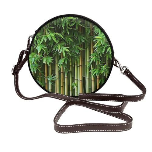 Bamboo Forest Damen-Umhängetasche, rund, Leder, Schultertasche von Woshuwo