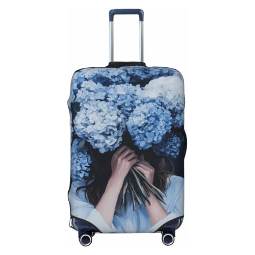 Blaue Hortensien Blumen Abdeckung Frau Gesicht Elastische Reisegepäckabdeckungen Staubdicht Kratzfest Kofferschutz Passend für 56-61 cm von Woshuwo
