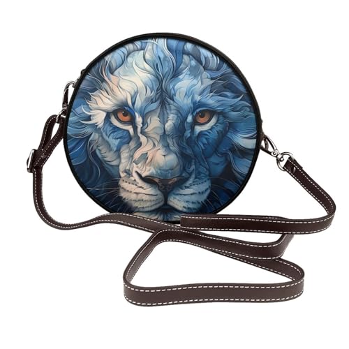 Blue Lion Damen-Umhängetasche, rund, Leder, Schultertasche von Woshuwo