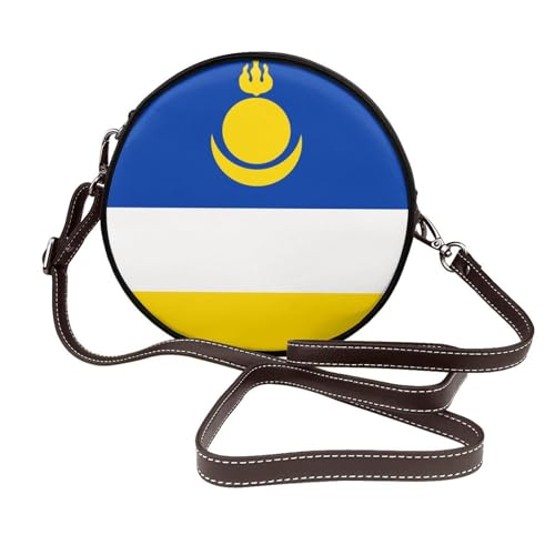 Burjatien-Flagge für Damen, runde Umhängetasche, Leder, Schultertasche von Woshuwo