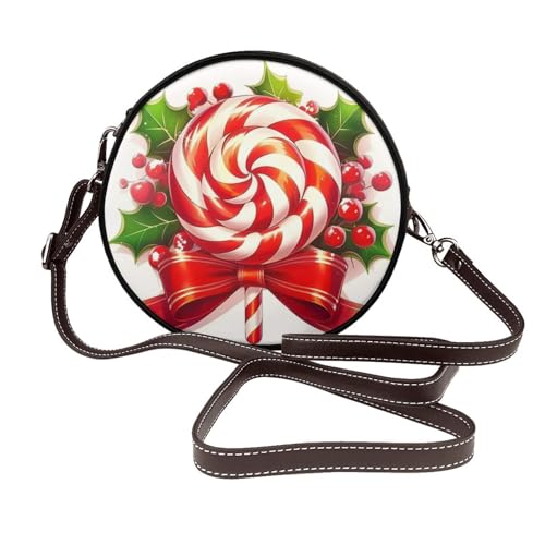 Cartoon Weihnachten Süßigkeiten Frauen Runde Crossbody Taschen Leder Sling Bag Geldbörse von Woshuwo