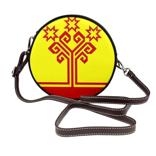 Chuvashia-Flagge für Damen, runde Umhängetasche, Leder, Schultertasche von Woshuwo
