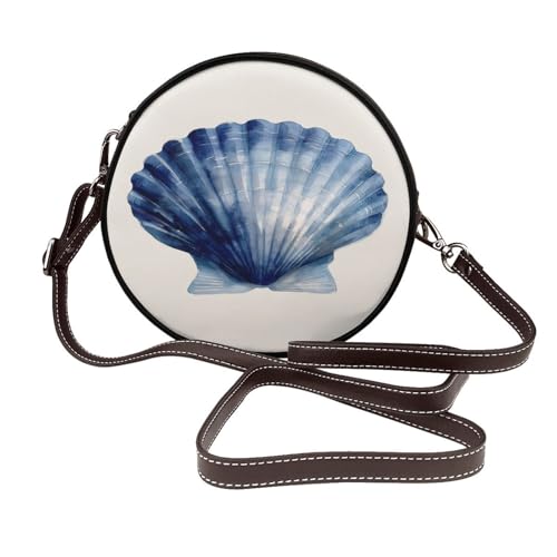 Damen-Umhängetasche, weich, marineblau, rund, Leder, Schultertasche von Woshuwo