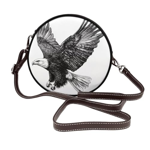 Eagle Flying Majestätischer mittelalterlicher Stil Frauen Runde Umhängetasche Leder Sling Bag Geldbörse von Woshuwo