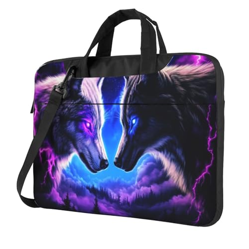 Fantasy Art Laptoptasche mit Wölfen, 39,6 cm (15,6 Zoll), gepolsterte Hülle für Damen und Herren, Violett und Blau von Woshuwo