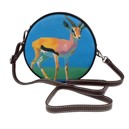 Gazelle minimalistische Damen-Umhängetasche, rund, Leder, Schultertasche von Woshuwo