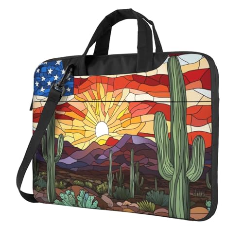 Glasmalerei Amerikanische Flagge Wüste Laptoptasche Laptoptasche 15,6 Zoll Computertasche gepolsterte Hülle für Damen und Herren von Woshuwo