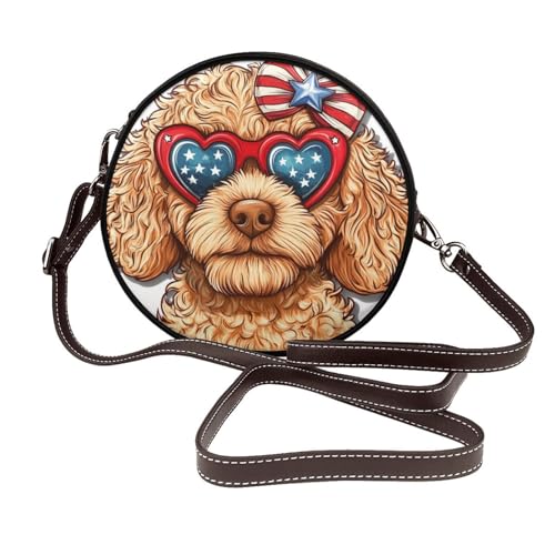 Goldendoodle Herz-Sonnenbrille für Damen, runde Umhängetasche, Leder-Tragetasche, Geldbörse von Woshuwo
