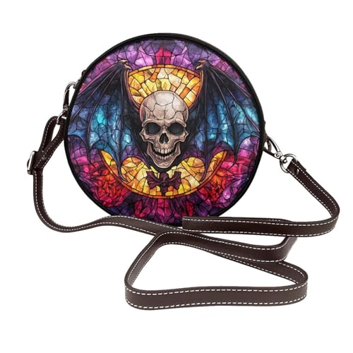 Gothic Totenkopf Halloween Horror Frauen Runde Crossbody Taschen Leder Sling Bag Geldbörse von Woshuwo