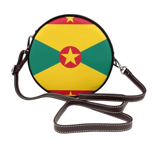 Grenada-Flagge, runde Damen-Umhängetasche, Leder, Schultertasche von Woshuwo