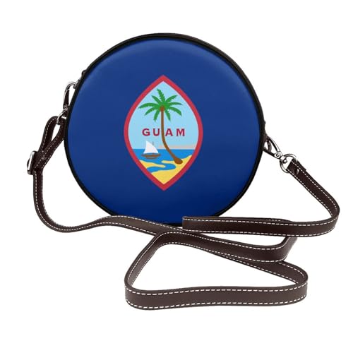Guam-Flagge, runde Damen-Umhängetasche, Leder, Schultertasche von Woshuwo