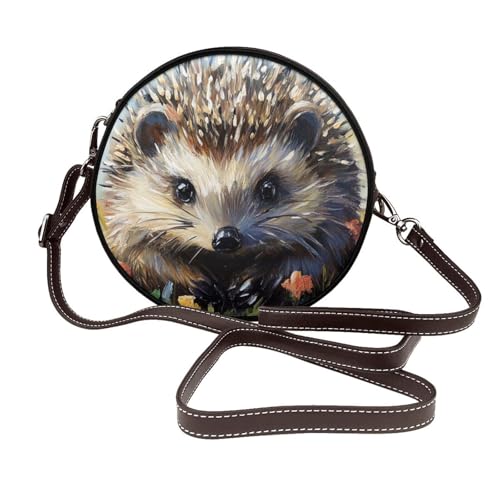 Hedgehog bunte Damen-Umhängetasche, rund, Leder, Schultertasche von Woshuwo