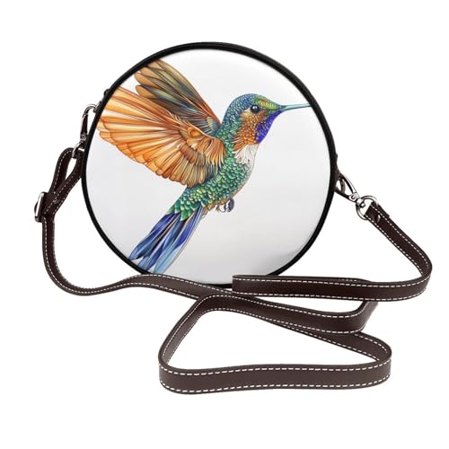 Kolibri im Mittelflug, runde Damen-Umhängetasche, Leder, Schultertasche von Woshuwo