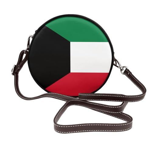 Kuwait-Flagge für Damen, runde Umhängetasche, Leder, Schultertasche von Woshuwo