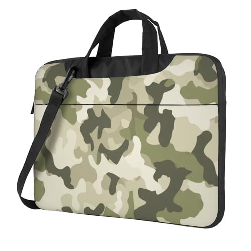 Laptoptasche, Laptoptasche, 39,6 cm (15,6 Zoll), gepolstert, für Damen und Herren, Tarnmuster, Militärgrün / Beige von Woshuwo
